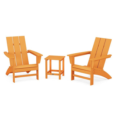 POLYWOOD Modern 3-Piece Adirondack Set w/ Long Island 18-Inch Side Table - Tangerine